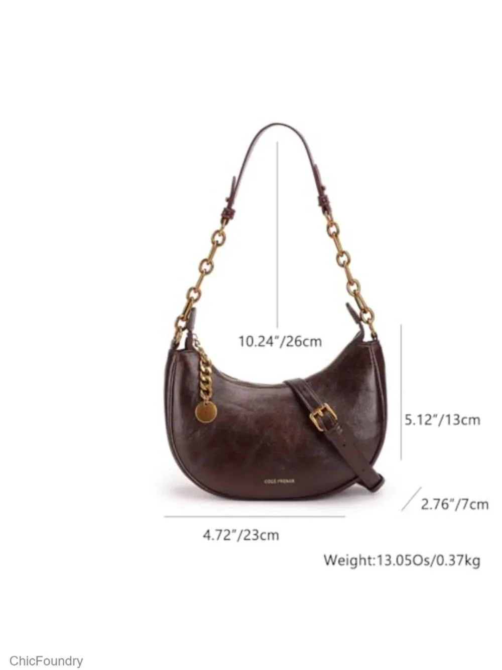 Crescent-Shaped Shoulder Bag PU Leather Crossbody with Gold Chain